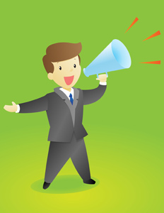 Announcement Guy - Vector illustration of a man with a megaphone making an important announcement! - Event, Special, Important, Message, Messenger, Commentator, Green, Leadership, Brown, Human Hair, Posing, Creativity, Men, Little Boys, Black, Gray, Business, Suit, Clothing, Blue, Necktie, Screaming, Shouting, Smiling, Pep Talk, Political Rally, Protest, Public Speaker, Announcement Message, Incentive, Motivation, motivating, Marketing, Commercial Sign, Journalist, Presentation, Showing, Discovery, Exhibition, Directing, Holding, Megaphone, Orange, Sound Wave, Professional Occupation, Cheerful