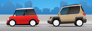 Cartoon Cars - Vector illustration of two cartoon cars waiting for motorists to drive them. Hop in! - Red, Beige, Brown, Two Objects, Car, Stationary, Street, City, Urban Scene, Cartoon, Cute, Empty, Nobody, Waiting, Open, Window