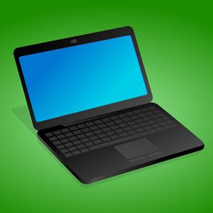 Computer Laptop - Vector illustration of a black computer laptop with a blue screen over a green background.  The ultimate portable workstation.  Go mobile! - black, computer, laptop, blue, screen, green, ultimate, portable, workstation, mobile