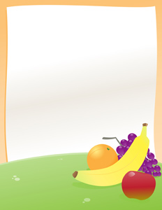 Fruit Flyer! - Vector illustration of a group of fresh fruits with a background ready for your own words! Perfect for announcements/bulletins/handouts/stationary/etc. Have fun and stay healthy! - Red, Orange, Orange, Green, Purple, Yellow, Banana, Grape, Apple, Group of Objects, Freshness, Fruit, Healthy Eating, Healthy Lifestyle, Blank, Paper, Document, Backgrounds, Cute, Fun