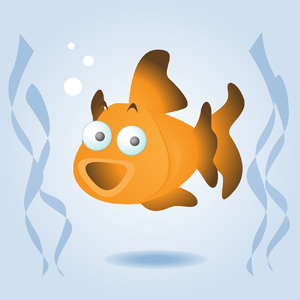 Happy Goldfish - Vector illustration of a happy goldfish hangin' out in the water. - orange, black, gray, gold, goldfish, fish, pet, freshwater, happy, joyful, joy, swim, swimming, smiling, bubbles, floating, plant, weed, blue, water