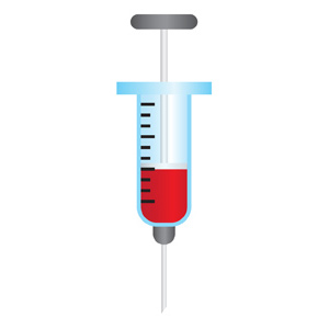 Syringe (Needle) Injection - Vector illustration of a syringe or needle with red liquid inside that could represent blood.  Color of liquid can be changed to whatever color you wish. - Syringe, Needle, Blood, Injection, Draw, Medical, Hospital, Sharp, Liquid, Donate
