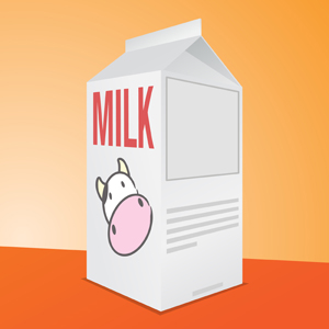 Milk Carton - Vector illustration of a white milk carton that says MILK on the side in red with a cute cow below.  Blank space can be used for your own picture, for when your cat/dog goes missing, or any other message!  Got milk?  It goes a body good. - white,milk,carton,red,cute,cow,cartoon,blank,space,message,missing,template,orange,background