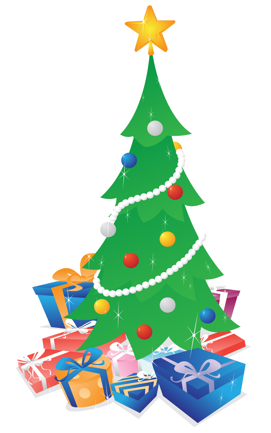 Christmas Tree with Presents — Vector illustration of a shimmering